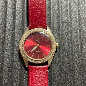 Red leather watch